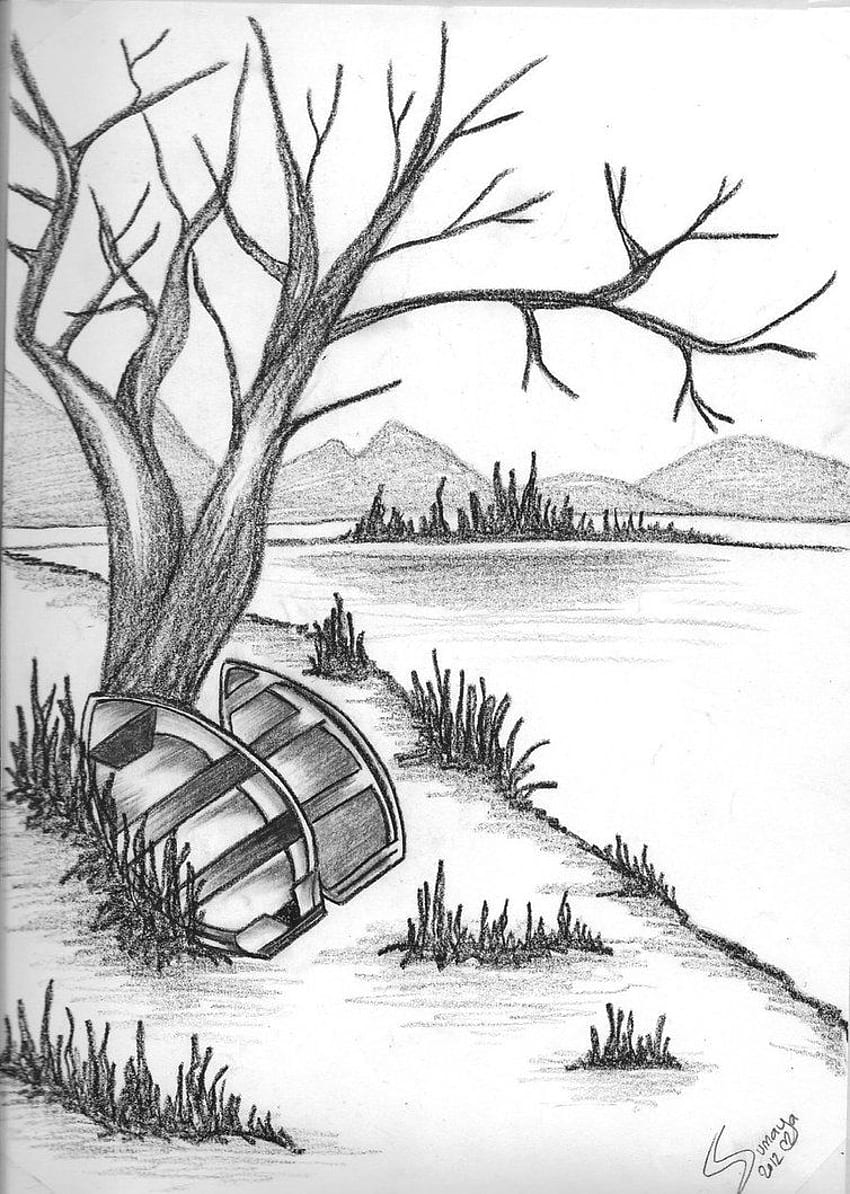 Pencil Drawing Nature 20 Background . PENCIL, Pencil Art Landscape HD phone wallpaper