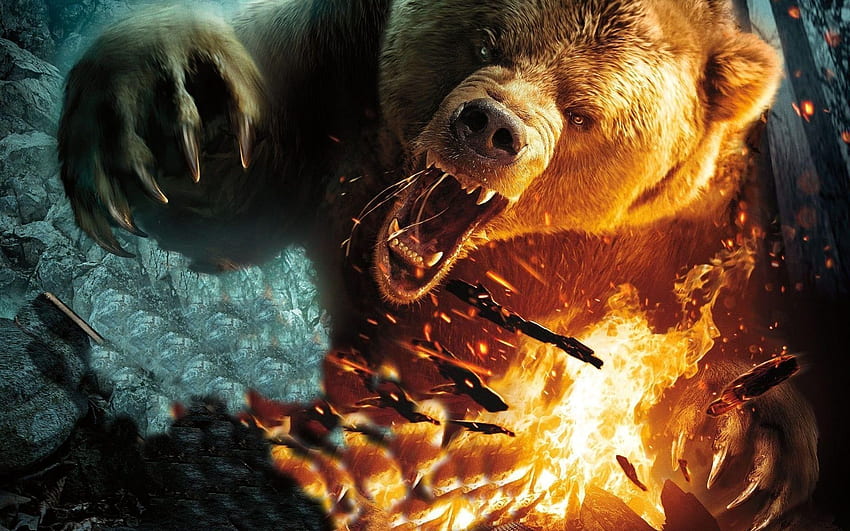 angry bear illustration HD wallpaper