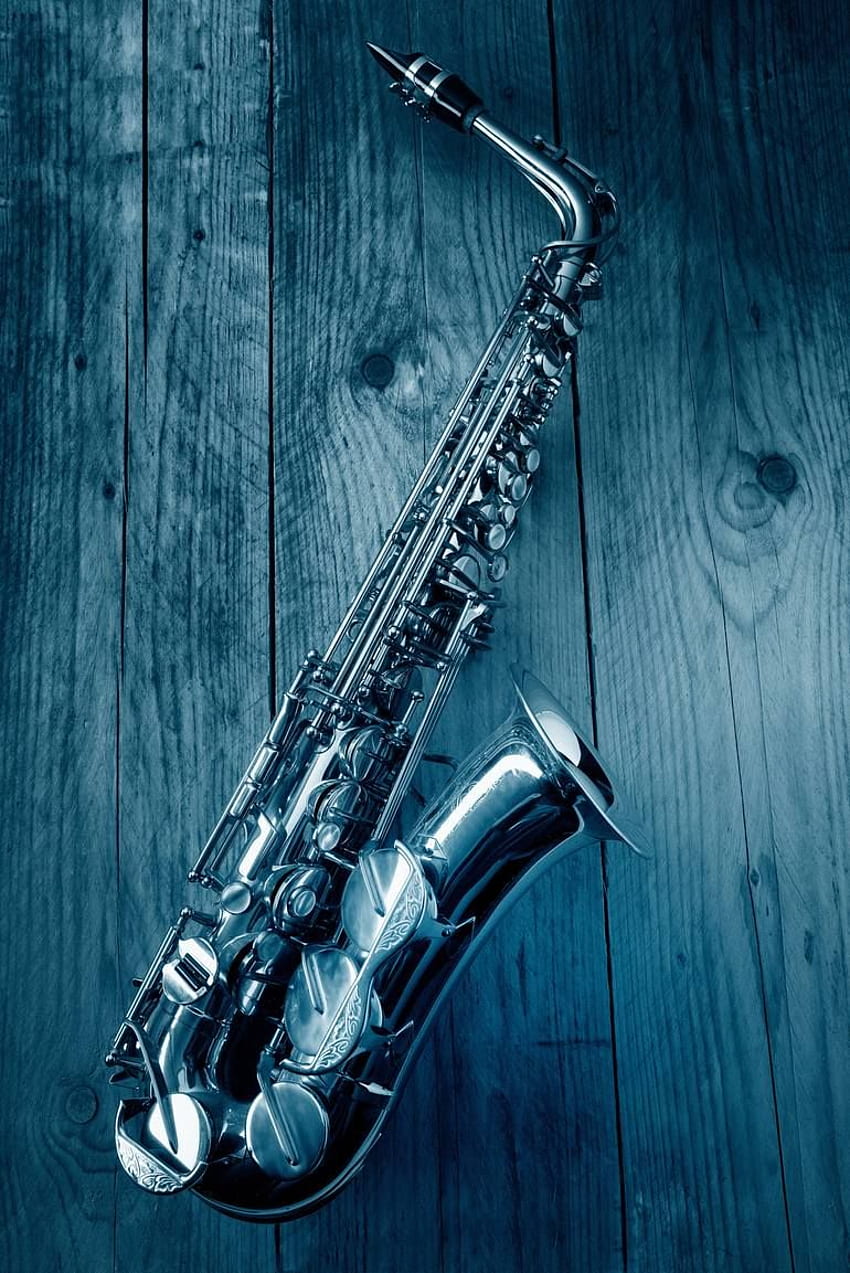 Jazz-Saxophon, New Orleans im blauen Kunstdruck. Jazzsaxophon, Saxophon, Blaue Kunstdrucke, Altsaxophon HD-Handy-Hintergrundbild