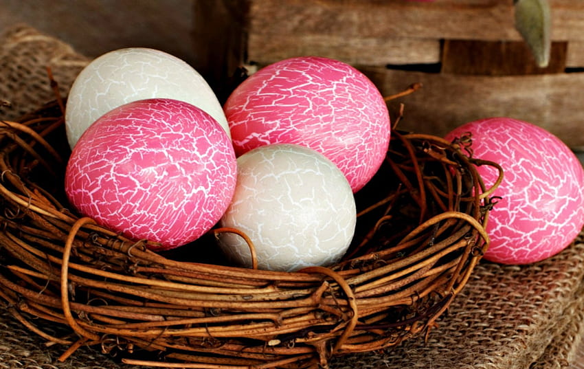 Selamat Paskah!, telur, merah muda, putih, paskah, sarang Wallpaper HD