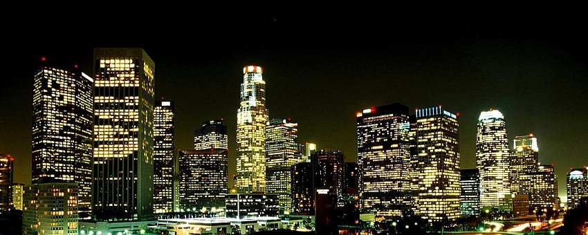 лос анджелис, град, нощ, улица, небостъргачи Резолюция на два монитора . Лос Анджелис, Лос Анджелис през нощта, Град HD тапет