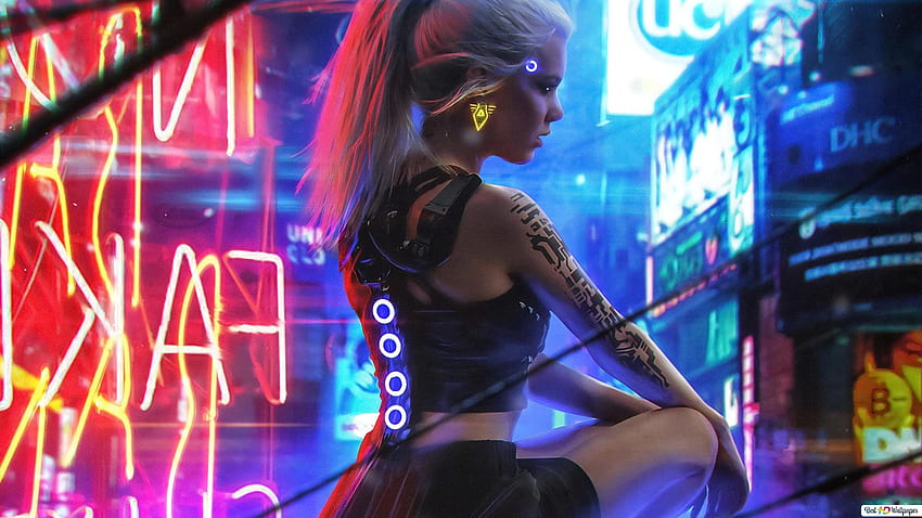 사이버펑크 2077' 비디오 게임 [사이보그 코스프레 소녀] - 사이버펑크 2077, 애니메이션 펑크 소녀 HD 월페이퍼