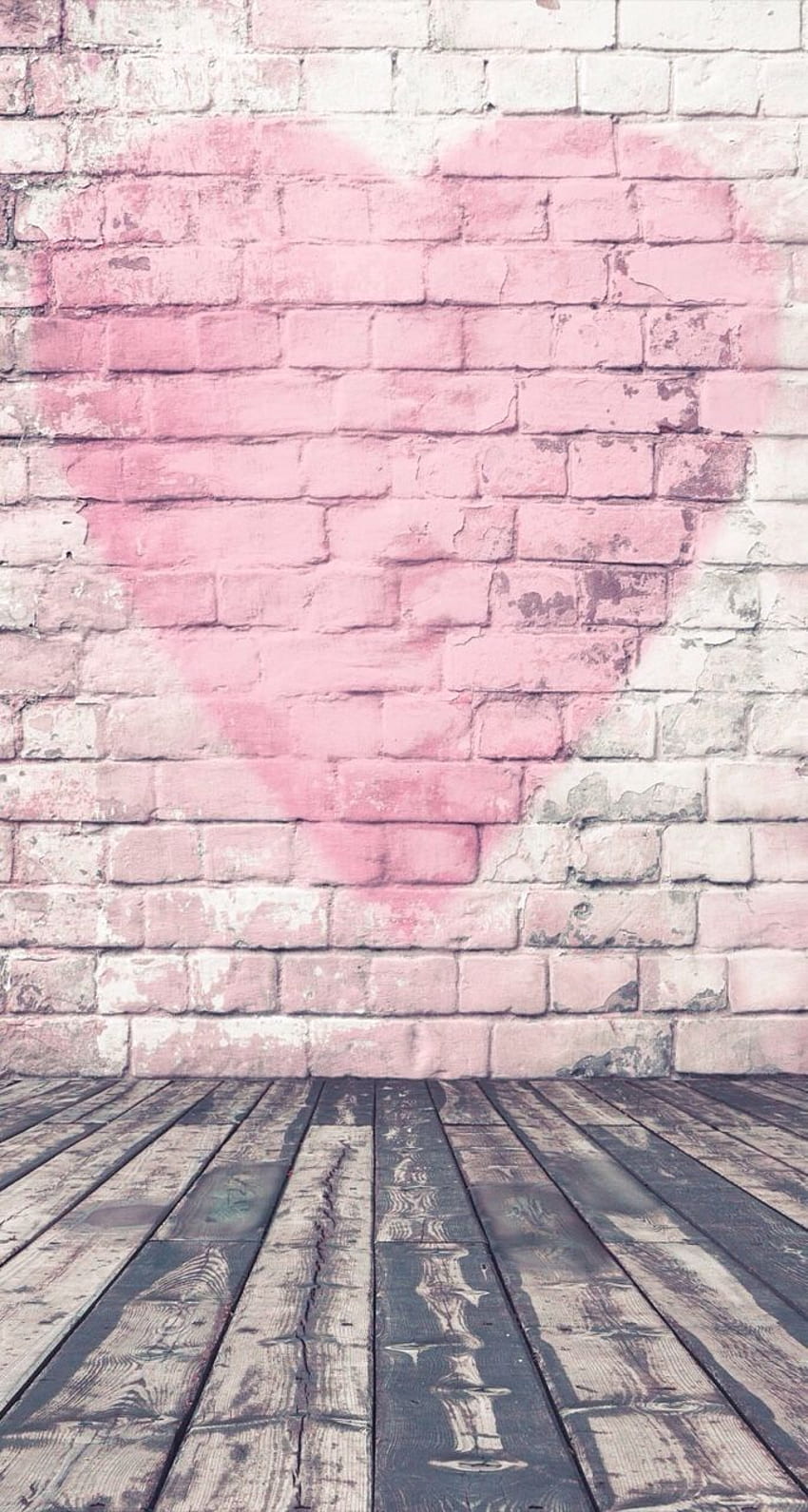 Rustic wood, shades of pink and a brick wall. HD phone wallpaper
