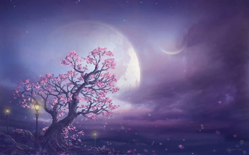 art. Pink Moon Fantasy Art. 1280 x 800. . Close, Purple Moonlight HD wallpaper
