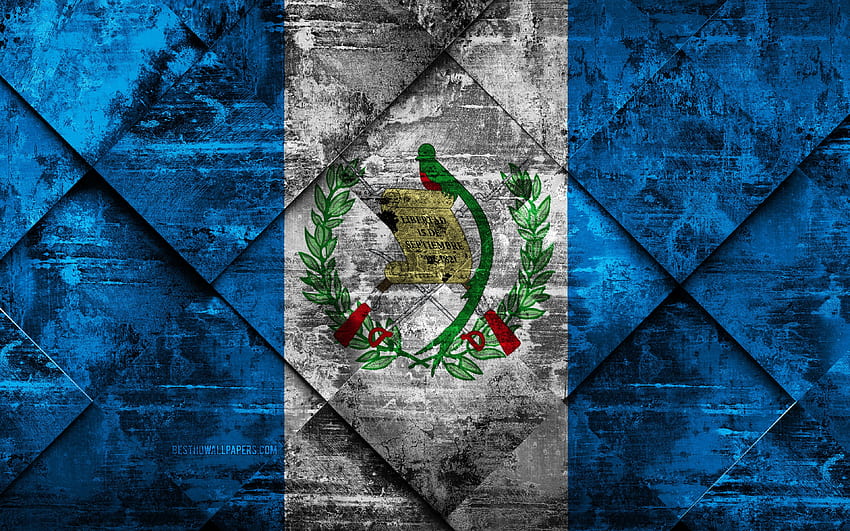 Flag of Guatemala, , grunge art, rhombus grunge texture, Guatemala flag, North America, national symbols, Guatemala, creative art for with resolution . High Quality HD wallpaper