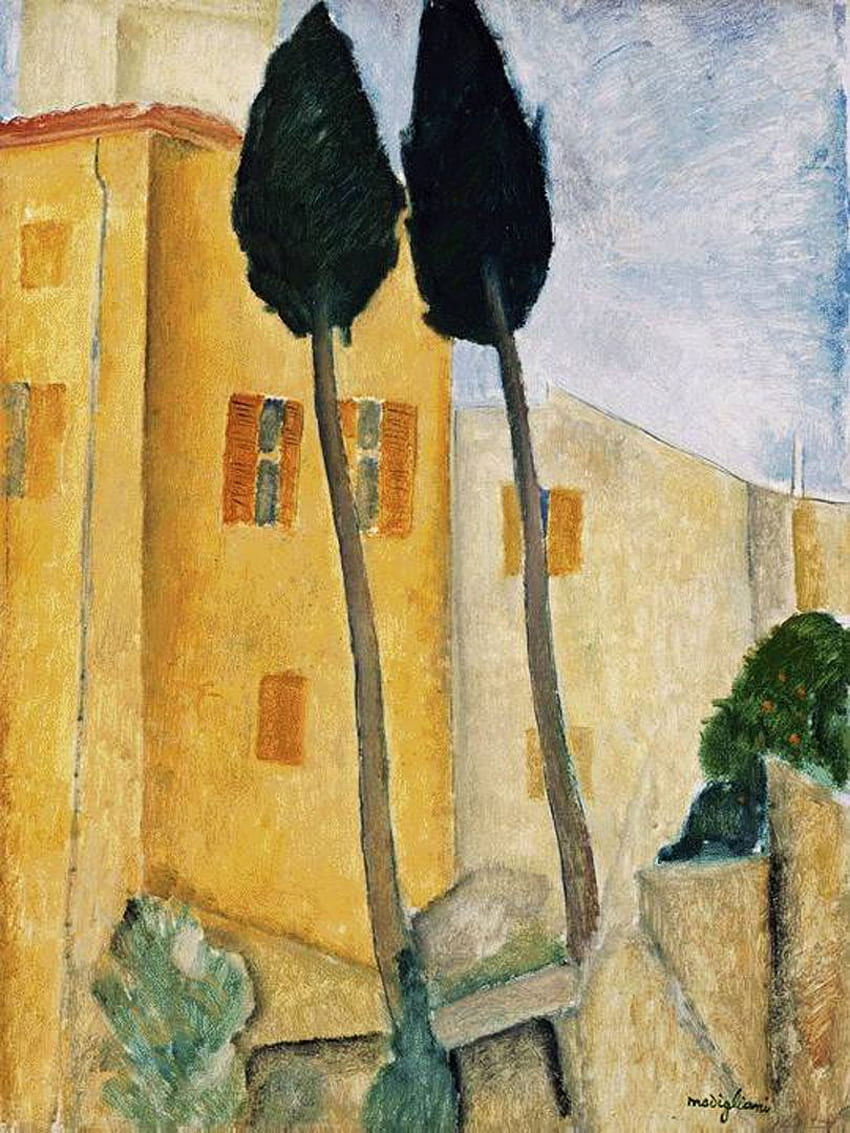 Zypressen und Häuser - Amedeo Modigliani HD-Handy-Hintergrundbild