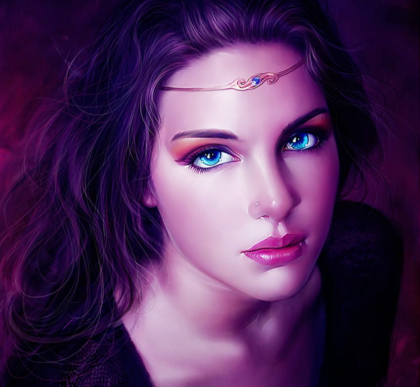 Beauty, blue eyes, art, face, potrait, beautiful, girl HD wallpaper