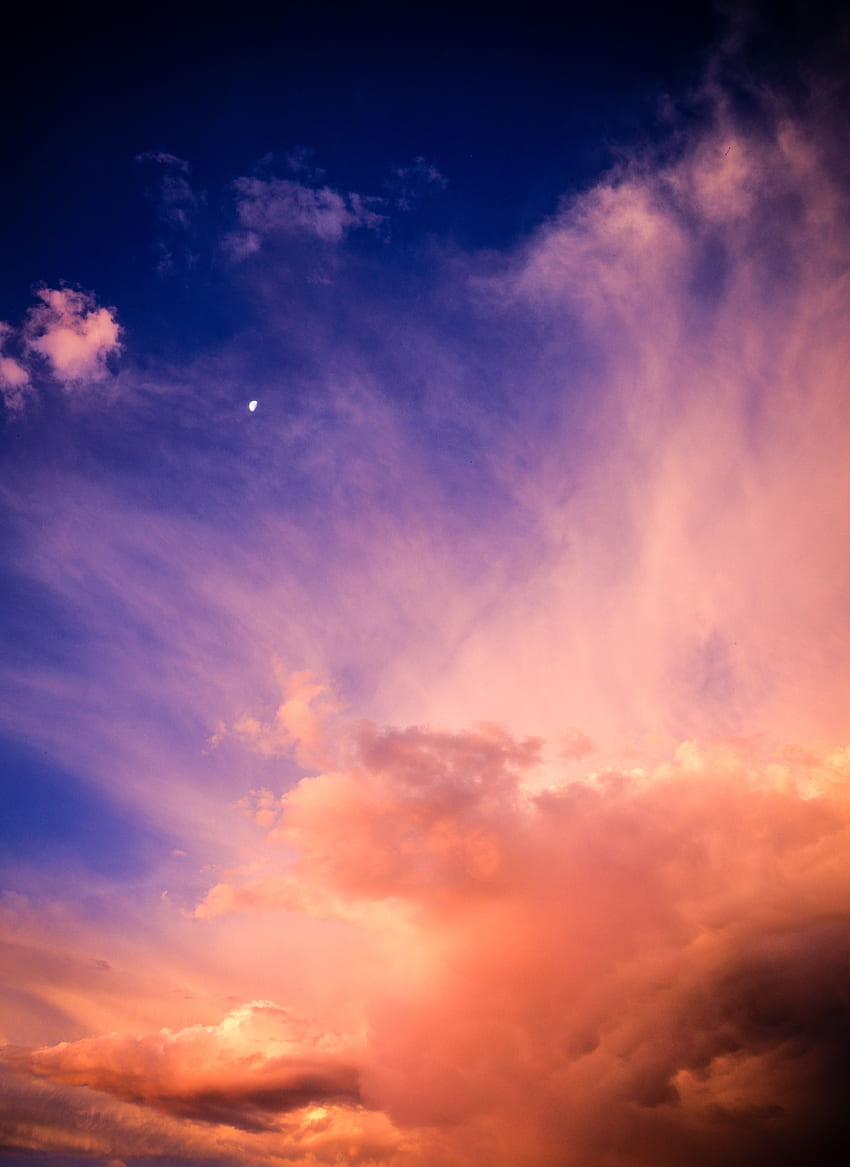 Naturaleza, Cielo, Crepúsculo, Nubes, Luna, Atardecer, Atmósfera fondo de pantalla del teléfono