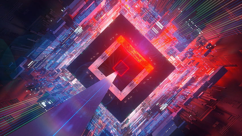 cube, space, flight, circuit, Futuristic Red HD wallpaper