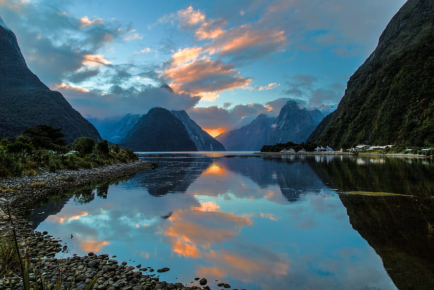 Nature, Mountains, Reflection, New Zealand, Bay, Milford Sound HD wallpaper