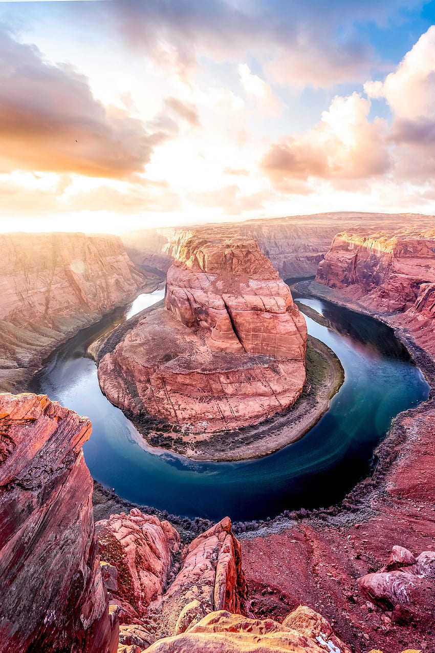 Curva a ferro di cavallo, fiume, natura, paesaggio, Arizona Sfondo del telefono HD