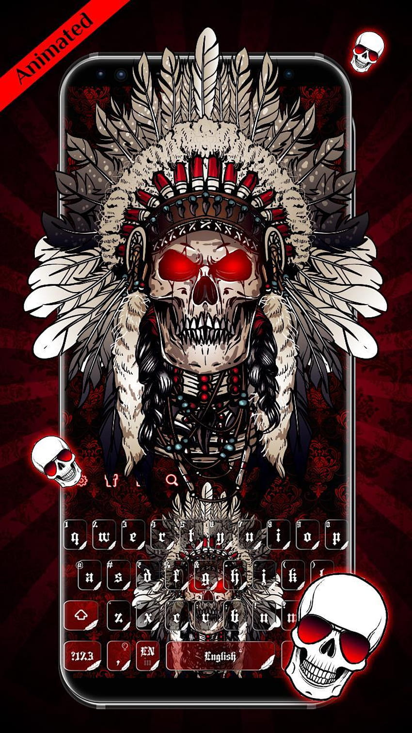 Thème de clavier 3D Red Indian Skull pour Android, American Indian Skull Fond d'écran de téléphone HD