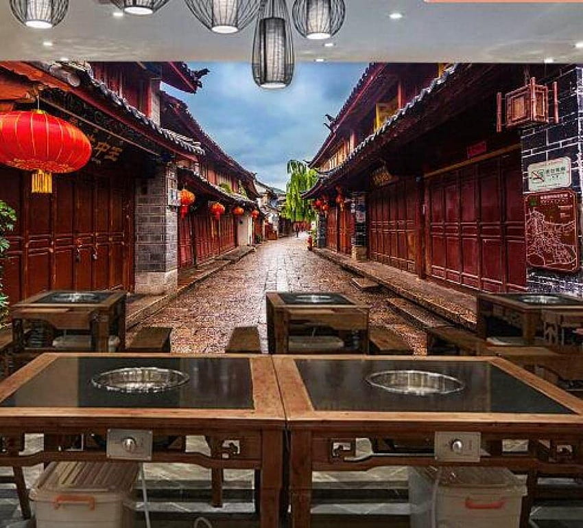 Ancient Town Old Street Chinese Restaurant Decoration Retro Architecture Old Chongqing Sichuan Hot Pot Restaurant 300Cmx210Cm, Chinese Town HD wallpaper