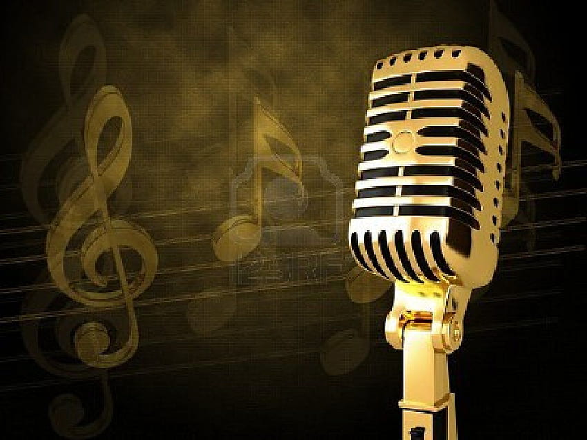 vintage, microfone, música, cantando, notas, melodia, letra, ouro, Radio Micro papel de parede HD