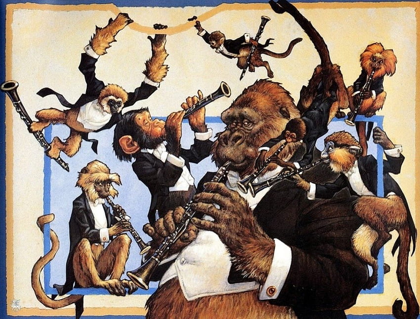 Animal Band 2, флейти, горила, маймуни HD тапет