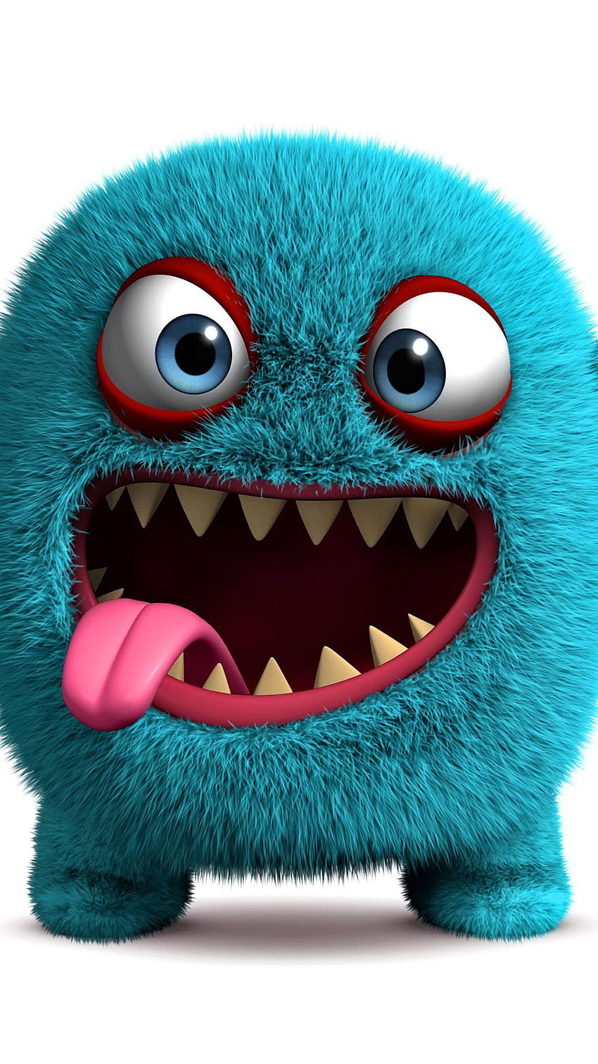 Potwór, uroczy, 3D, zabawny, puszysty, twarz — animowany potwór — i tło Tapeta na telefon HD