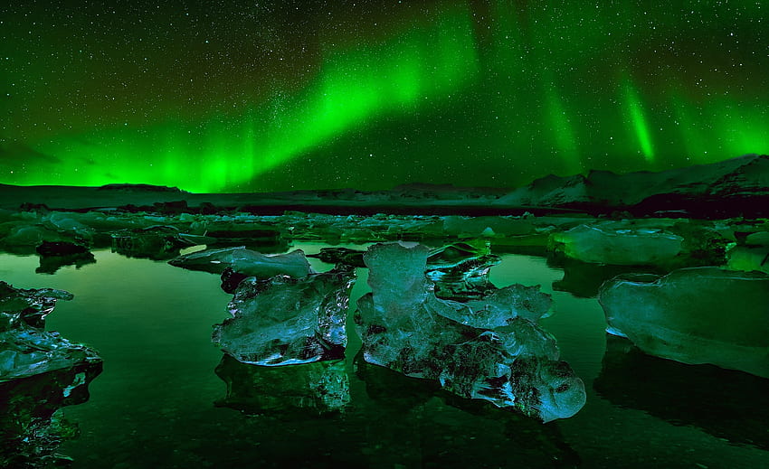 Northern lights, Iceland, Stars, Winter, Night HD wallpaper