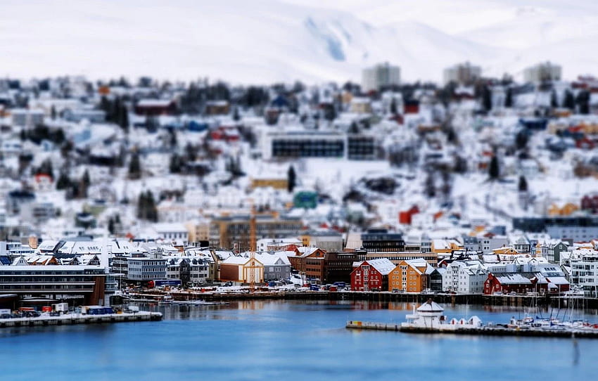 musim dingin, salju, rumah, kapal, pelabuhan, Norwegia, Tromso, Tromso, Tromsø Wallpaper HD