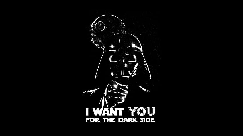텍스트 오버레이가 있는 어두운 면의 Darth Vader I Want You HD 월페이퍼
