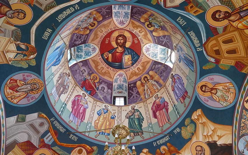 Jesus the Almighty, Dome, saints, Mary, Jesus, angels, Romania, Church HD wallpaper