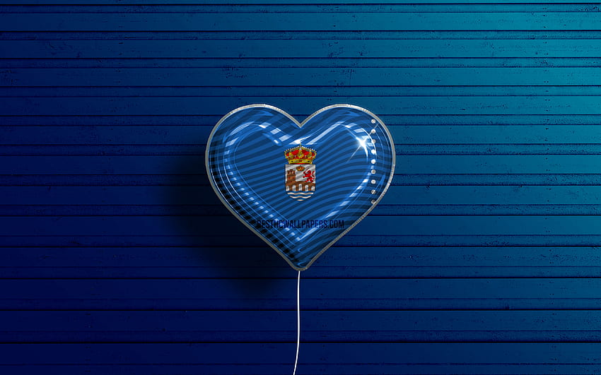 I Love Ourense, , realistic balloons, blue wooden background, Day of Ourense, spanish provinces, flag of Ourense, Spain, balloon with flag, Provinces of Spain, Ourense flag, Ourense HD wallpaper