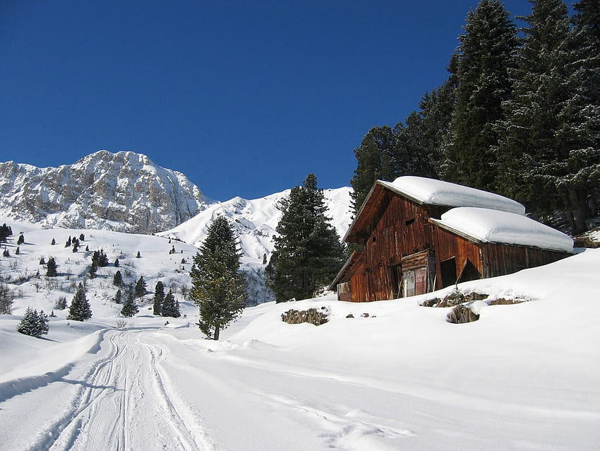 Nature, Neige, Maison, Station De Ski Fond d'écran HD