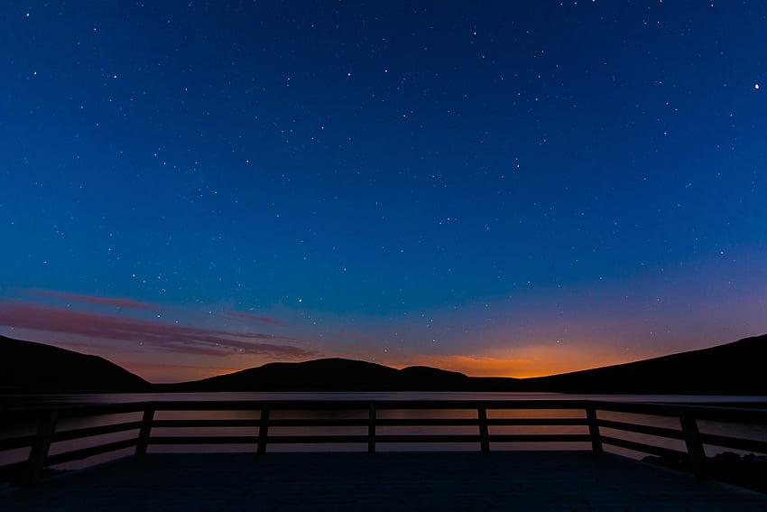 Berge, Sterne, Dunkel, Sternenhimmel, Handlauf, Geländer HD-Hintergrundbild