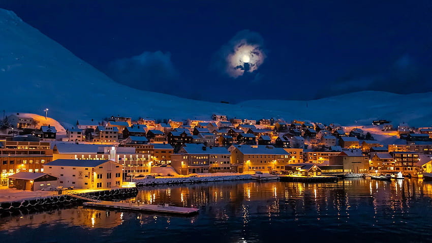 Moon over Alta, Norway and - , ,, Norway City HD wallpaper