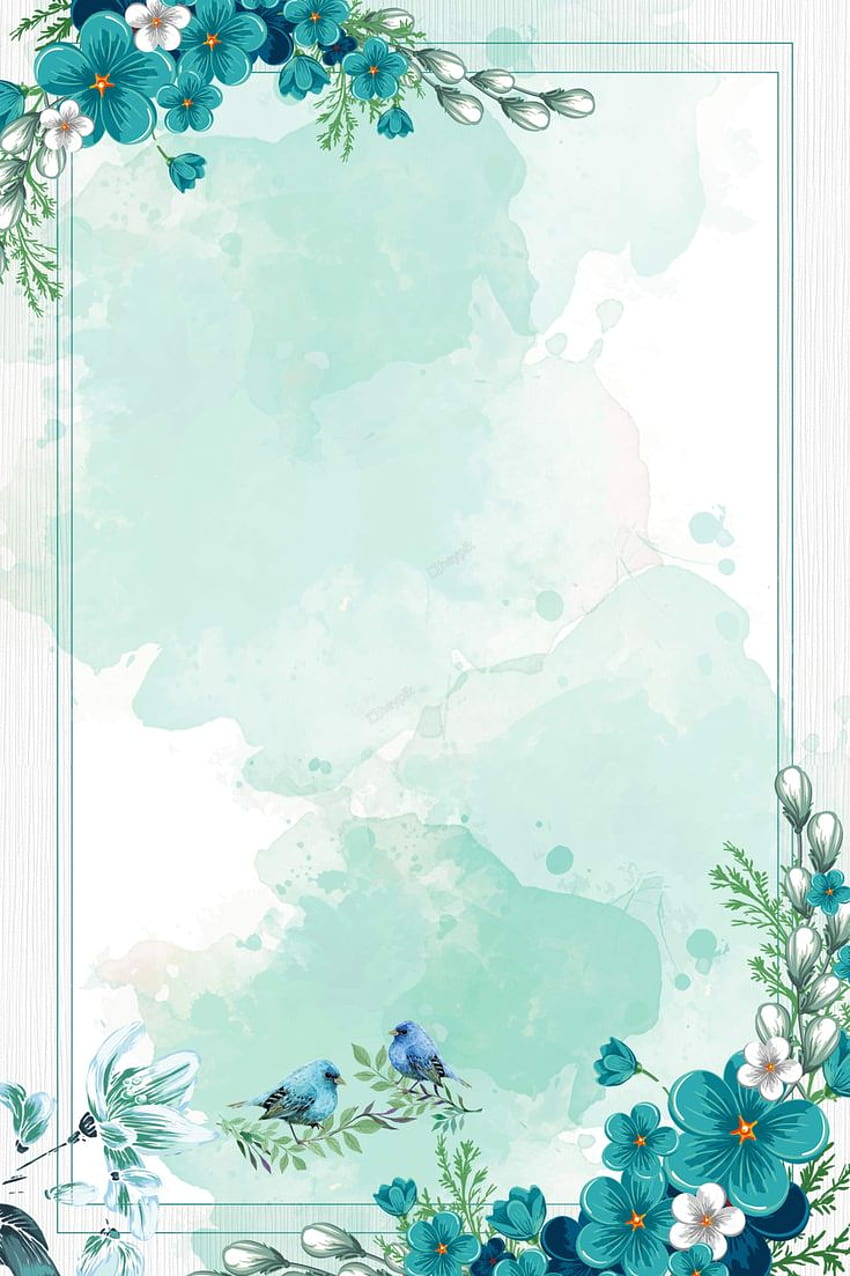 境界線の背景。 水彩画の花の背景, 青い花, 花の背景 HD電話の壁紙
