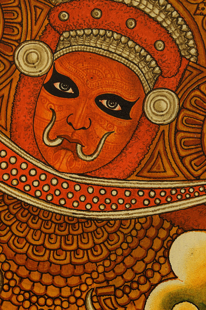 zapas kolorów Indii, sztuka indyjska, tradycyjna indyjska, Theyyam Tapeta na telefon HD