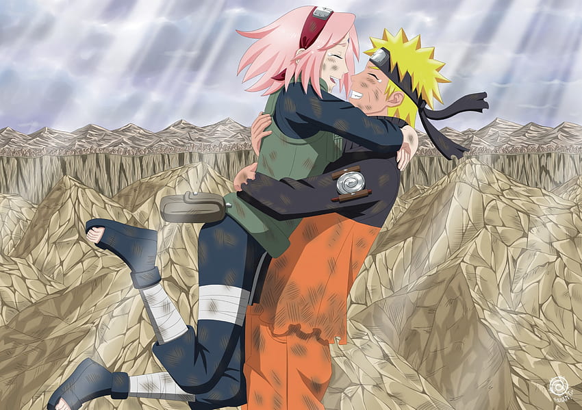 Sakura and Naruto, hq, anime, pretty, hug, sakura, couple, naruto, happiness, shippuden HD wallpaper