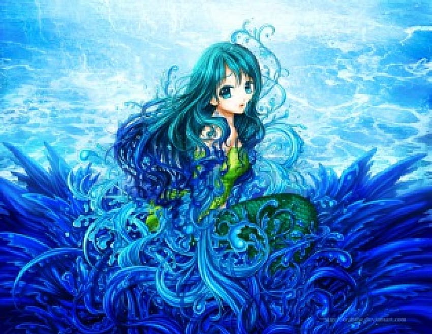 Little Mermaid, blue, mermaid, cute, fairy tale, long hair, beauty