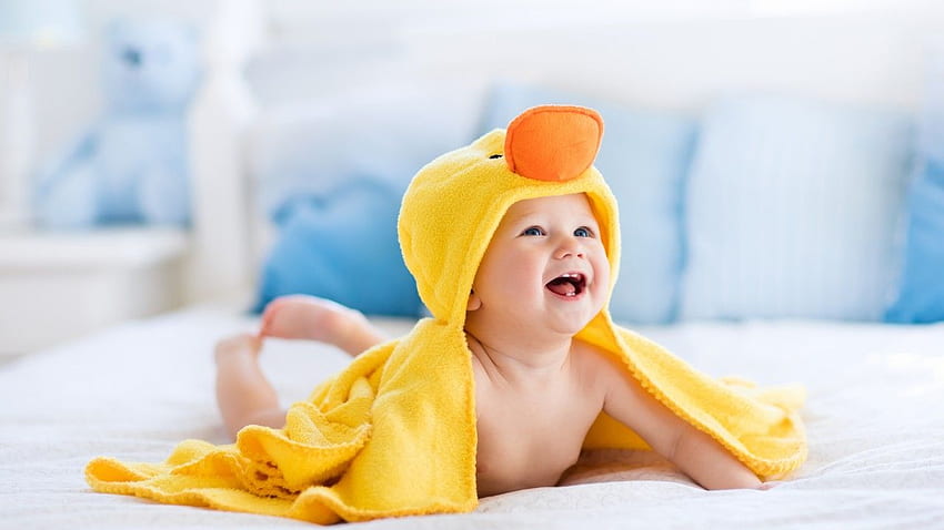 Şirin Bebek, Gülmek, Banyodan Sonra, Ördek Havlusu, Sarı, Gülmek HD duvar kağıdı