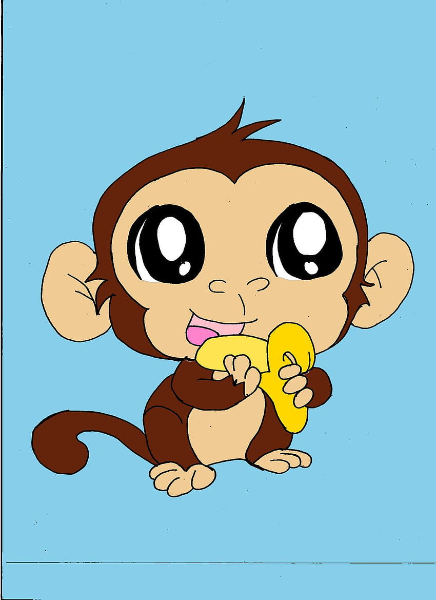 Cute Cartoon monkey eating banana, Coloring Page free image download