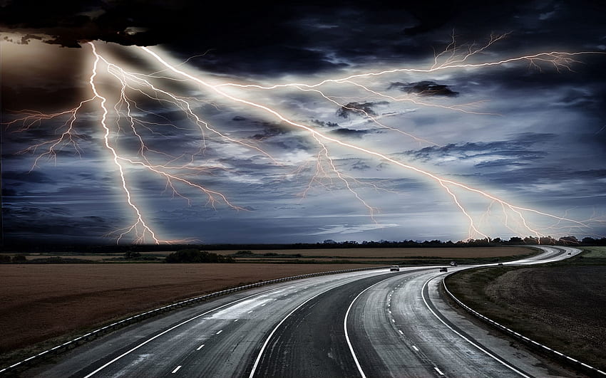 Auto, Nature, Sky, Lightning, Road, Element, Movement, Traffic, Asphalt, Bad Weather, Discharge HD wallpaper