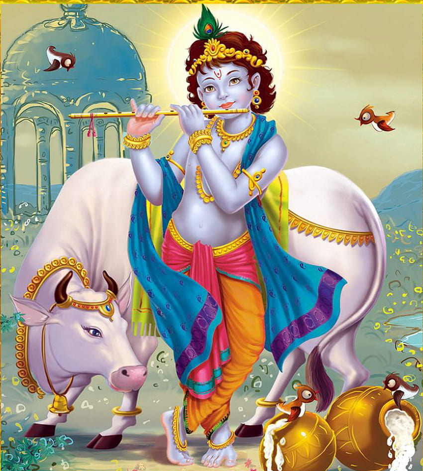 Krishna with cow HD wallpapers | Pxfuel