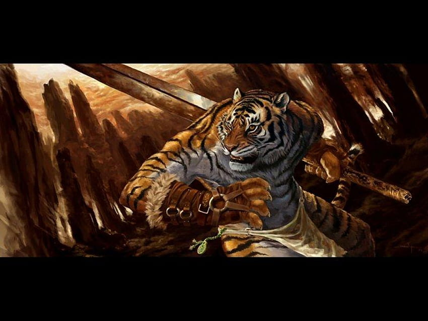 Tiger Warrior, glove, atack, orange, tiger HD wallpaper