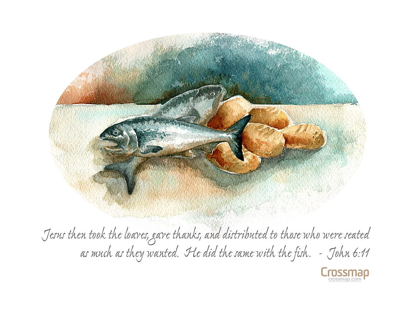 Five Loaves and Two Fish. Christian paintings, Two fish, Bible, Jesus Fish HD wallpaper