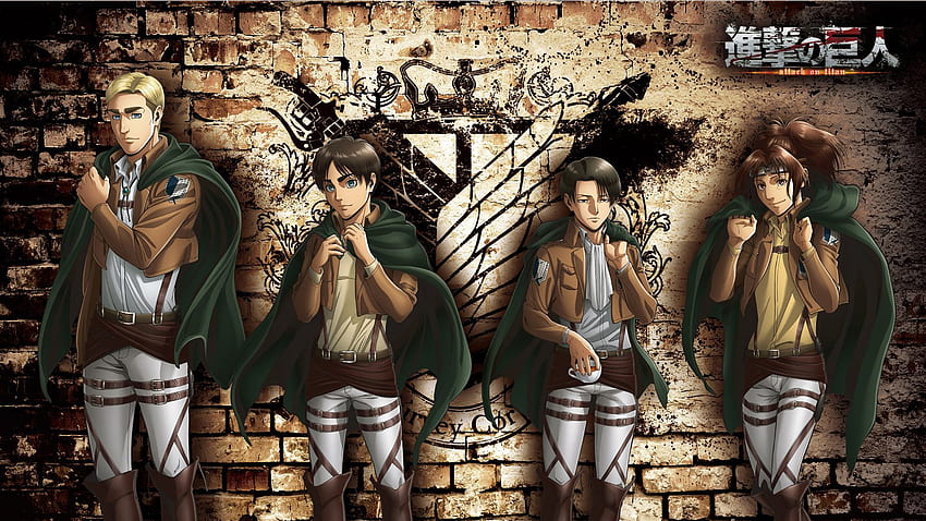 Attack Of Titan Eren Yeager Erwin Smith Hange Zoe Levi Ackerman All With Green Scarf With Background Of Wings Of dom On Wall Anime HD wallpaper