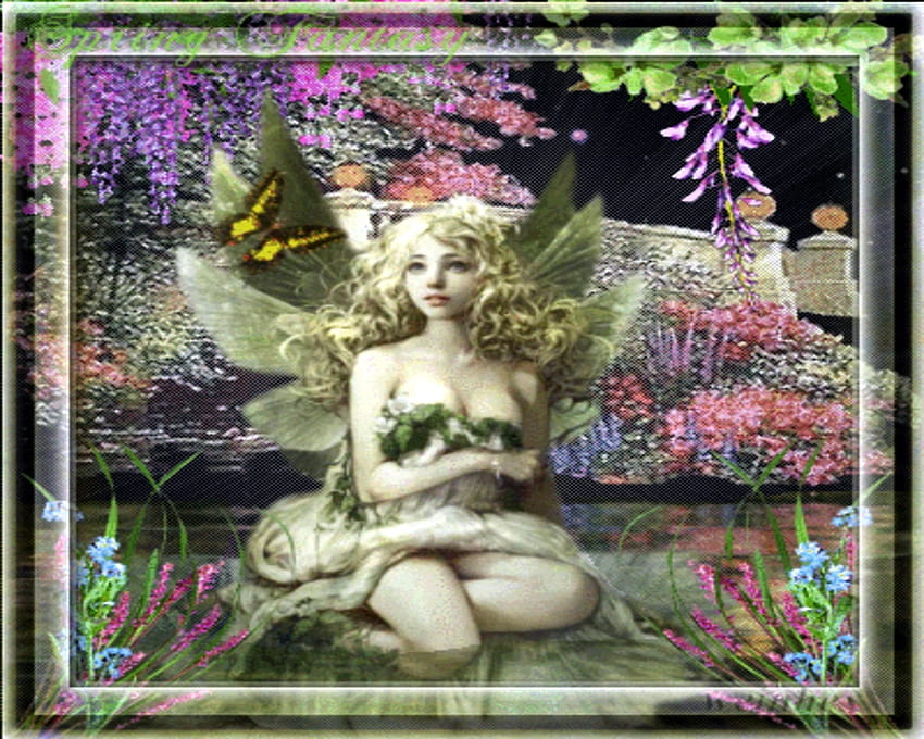 green fairy 2, fairy, magic, framed, fantasy, green, spring, lake HD wallpaper