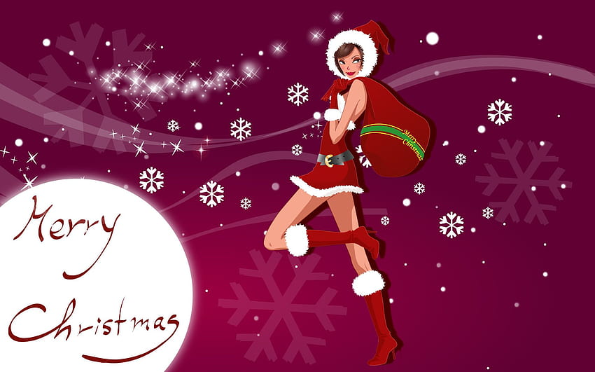 Christmas, merry, , vectorial, girl, red, snow, media HD wallpaper