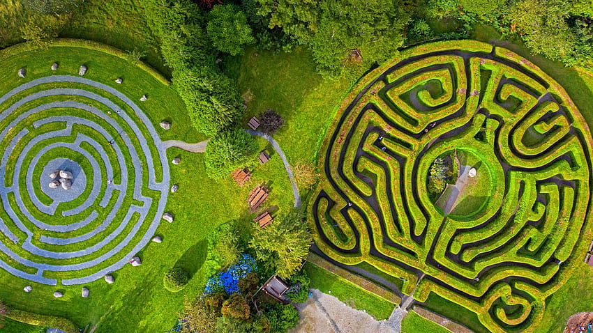 Greenan Labyrinth, Greenan, Bush, Park, Nature, Wicklow, Garden, Europe, Man made, Maze, Grass, Labyrinth, Ireland HD wallpaper