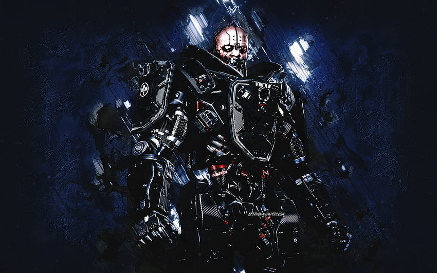 Adam Smasher、Cyber​​punk 2077、青い石の背景、Cyber​​punk 2077 キャラクター、Adam Smasher Cyber​​punk、Adam Smasher character 高画質の壁紙