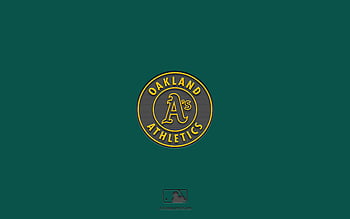 Oakland Athletics, golden logo, MLB, green metal background, american baseball  team, HD wallpaper