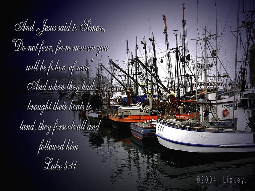 „Рибари на хора“, писание, рибари, лодки, стих, християнин, вода HD тапет