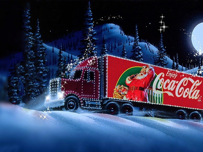 Weihnachtslastwagen, Winter, Magie, Farben, schön, dunkel, Weihnachten, Pracht, Wald, Lastwagen HD-Hintergrundbild