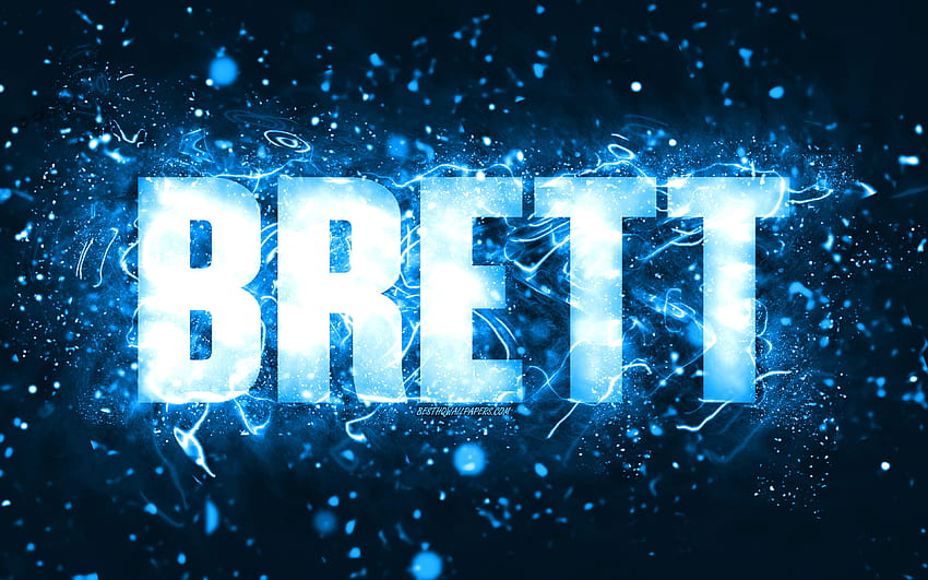 Happy Birtay Brett, , blue neon lights, Brett name, creative, Brett Happy Birtay, Brett Birtay, popular american male names, with Brett name, Brett HD wallpaper