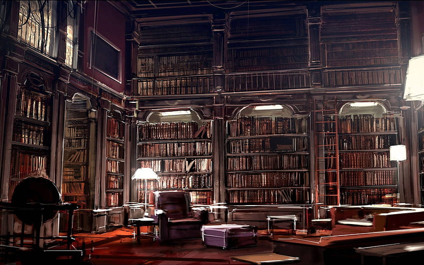 Library, Anime Library HD wallpaper