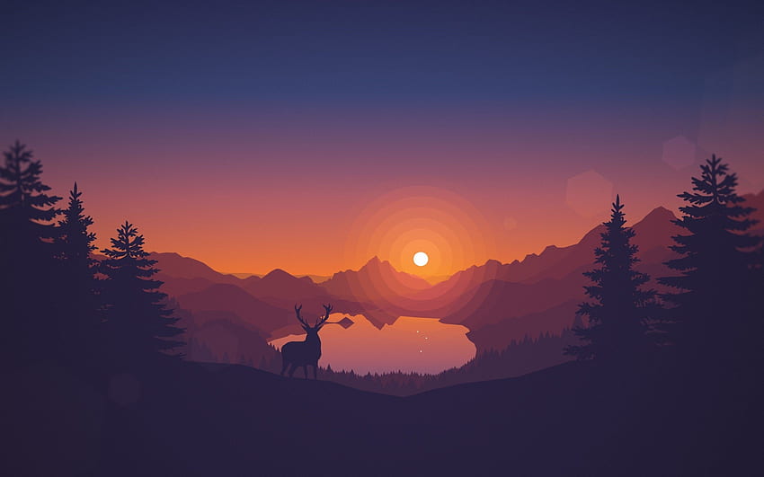 Minimalism, Scenic, Toon Colors, Deer, 2880x1800 HD wallpaper