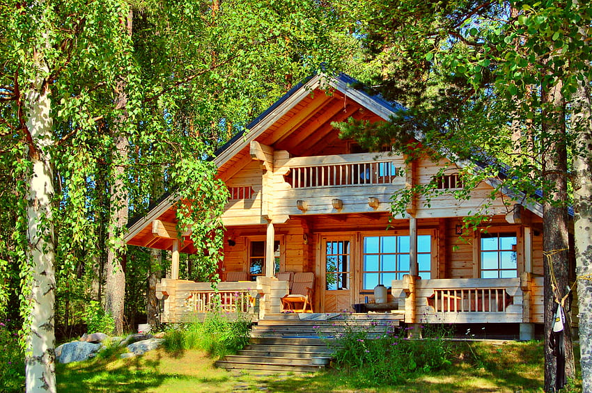 casa de madeira, natur, floresta, madeira, casa papel de parede HD